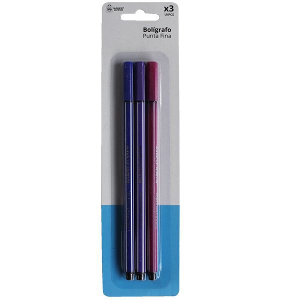 Boligrafo 3 uds azul, rosa y morado 0,4mm