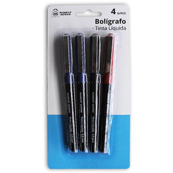 Boligrafo  4 uds azul negro y rojo 14cm 0,5mm