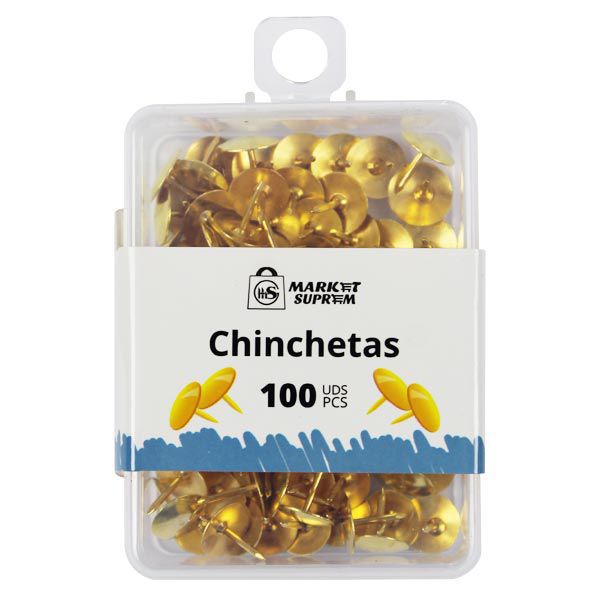 CHINCHETAS 100 UDS DORADAS 9MM EN CAJA 6,4X9X2,7CM