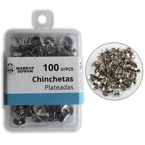 CHINCHETAS 100 UDS PLATEADAS 9MM EN CAJA 6,4X9X2,7CM
