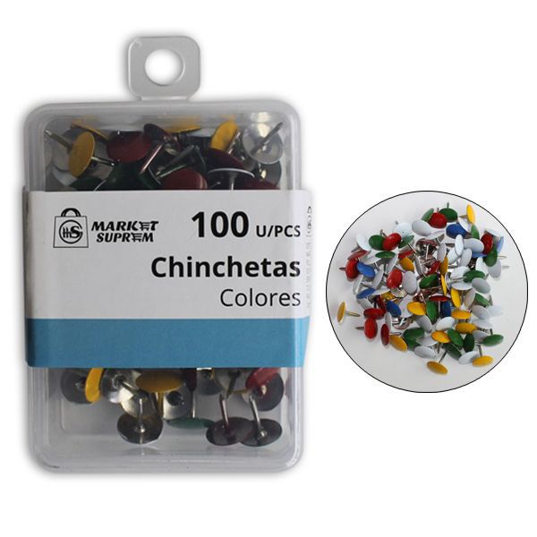 CHINCHETAS COLORES 100 UDS 9MM EN CAJA 6,4X9X2,7CM