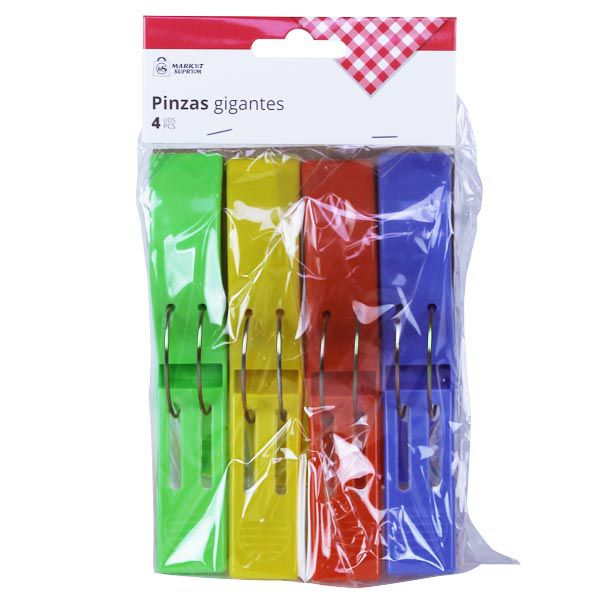 PINZA GIGANTE PLASTICO 4 UDS COLORES STDS 14,5X9,5CM